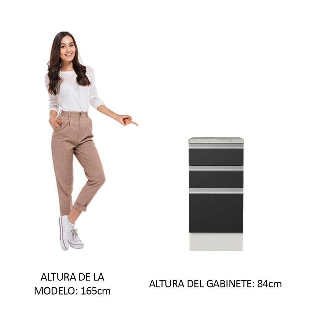Bajo Mesada Madesa Glamy 40 x 60 cm 3 Cajones (Con Mesada) Blanco/Negro
