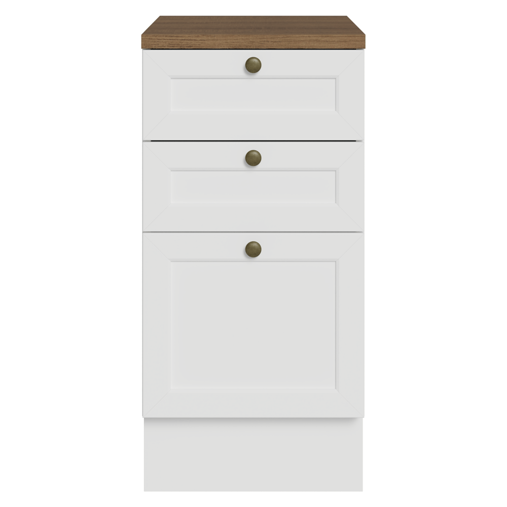 Bajo Mesada de Cocina 40 x 60 cm 3 Cajones (con Mesada) Blanco/Marrón Vik Madesa