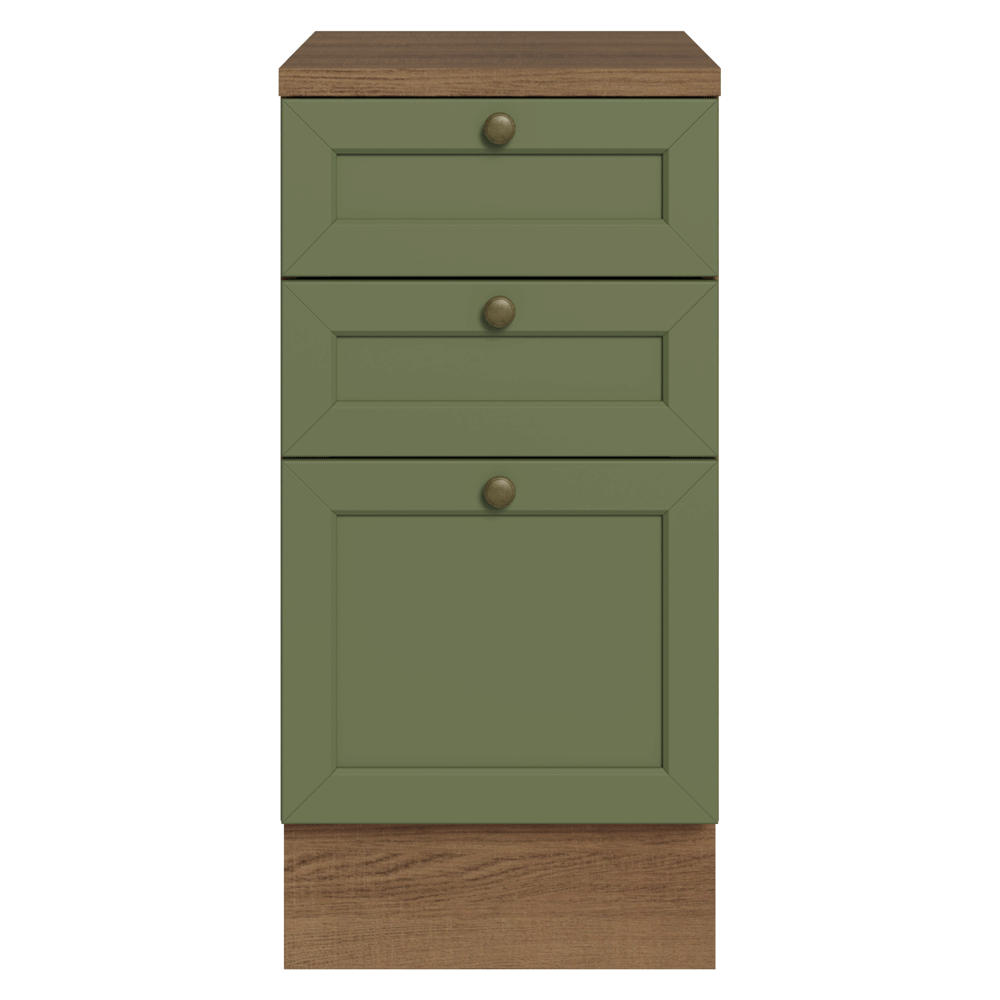 Bajo Mesada de Cocina 40 x 60 cm 3 Cajones (con Mesada) Marrón/Verde Vik Madesa