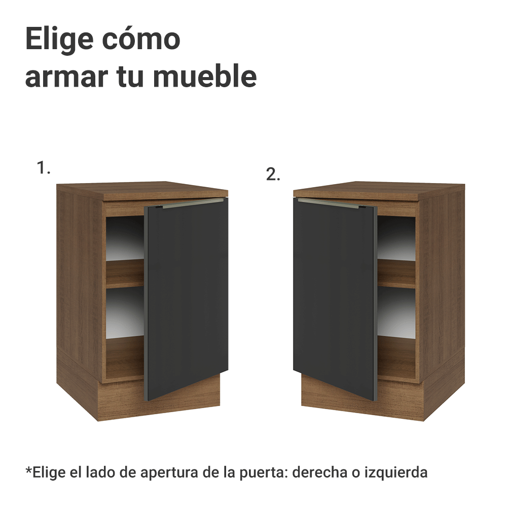 Bajo Mesada 50cm X 60 cm, 1 Puerta (Con Mesada) Marrón/Negro Lux Madesa