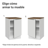 Bajo Mesada 50cm X 60 cm, 1 puerta Blanco/Blanco Aterciopelado/Marrón Lux Top Madesa