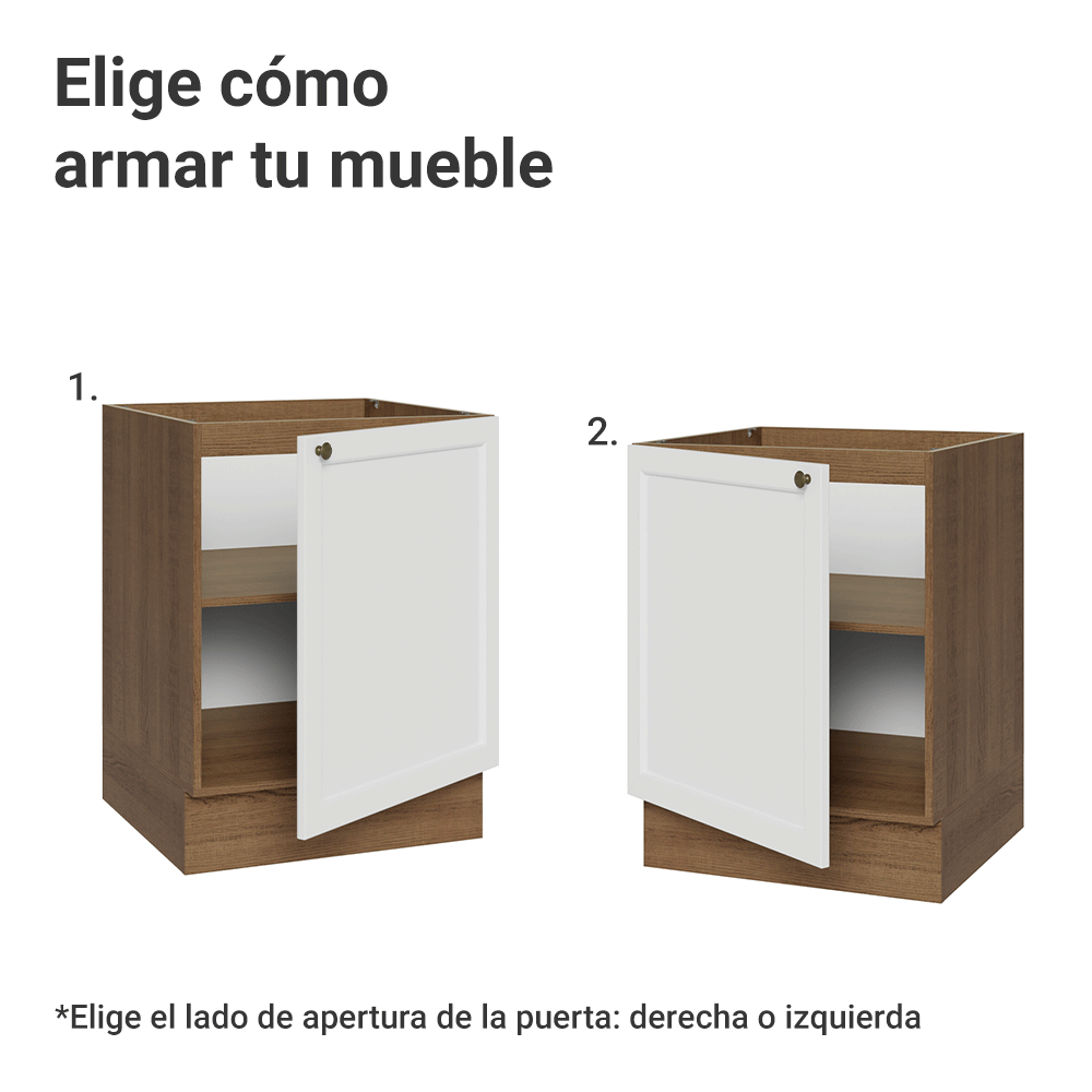 Bajo Mesada de Cocina 60 x 60 cm 1 Puerta (Sin Mesada) Marrón/Blanco Vik Madesa