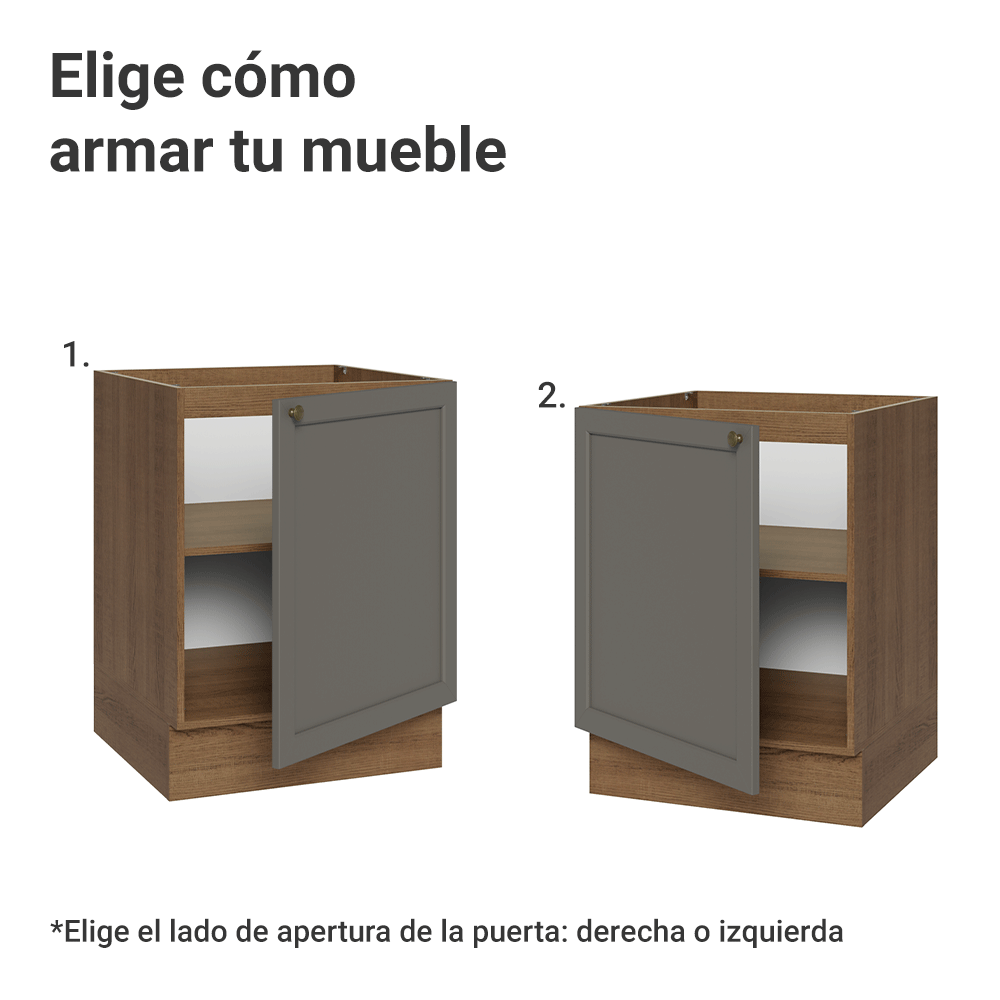 Bajo Mesada de Cocina 60 x 60 cm 1 Puerta (Sin Mesada) Marrón/Gris Vik Madesa