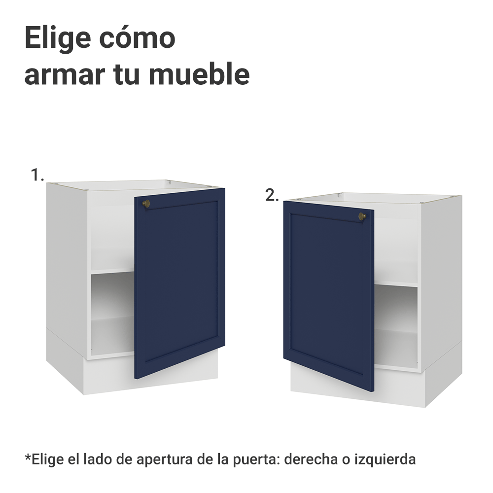 Bajo Mesada de Cocina 60 x 60 cm 1 Puerta (Sin Mesada) Blanco/Azul Vik Madesa