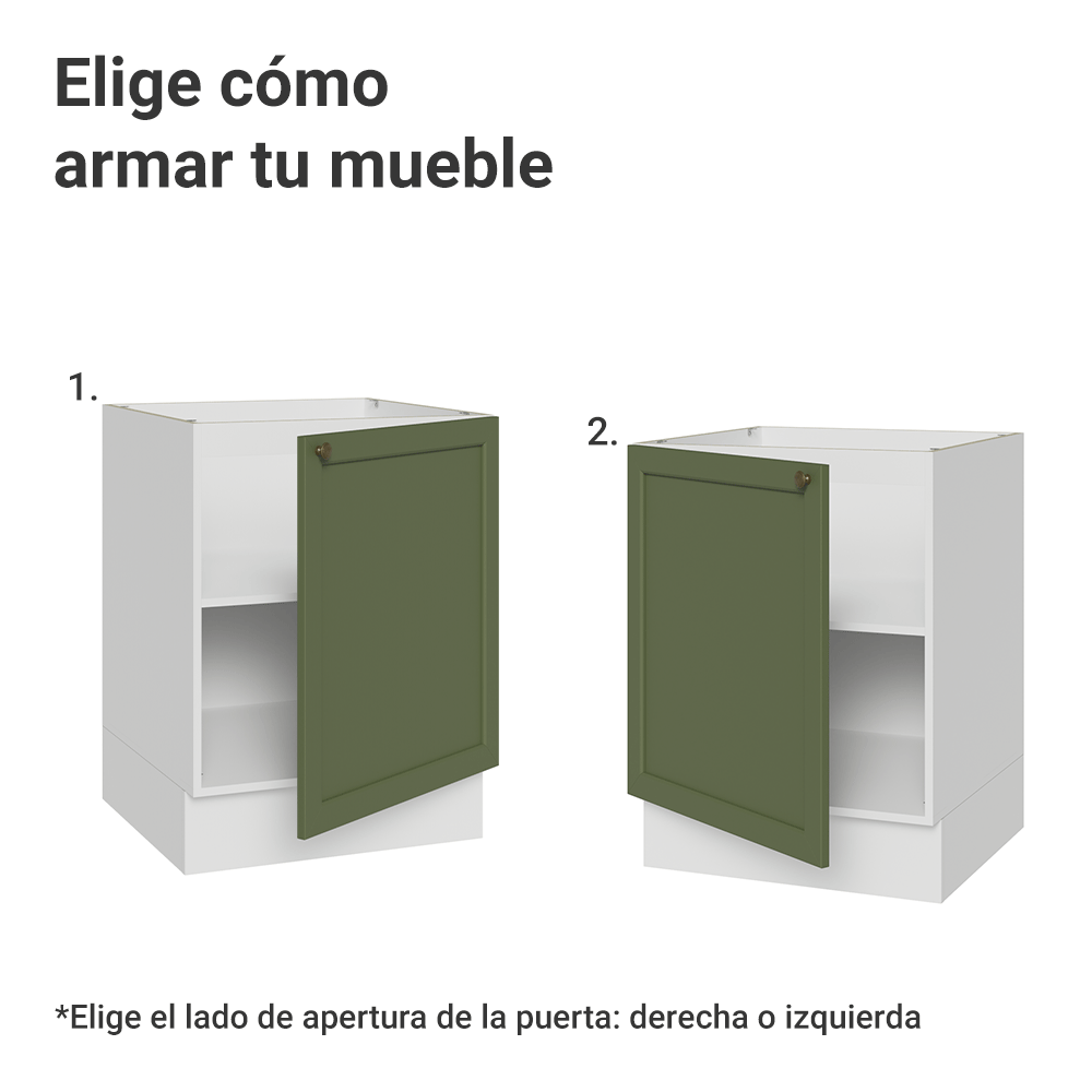 Bajo Mesada de Cocina 60 x 60 cm 1 Puerta (Sin Mesada) Blanco/Verde Vik Madesa