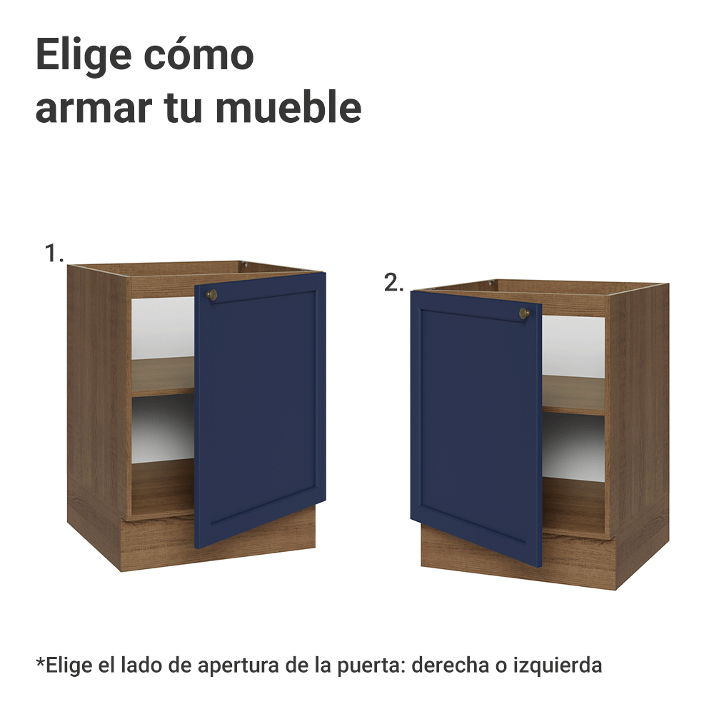 Bajo Mesada de Cocina 60 x 60 cm 1 Puerta (Sin Mesada) Marrón/Azul Vik Madesa