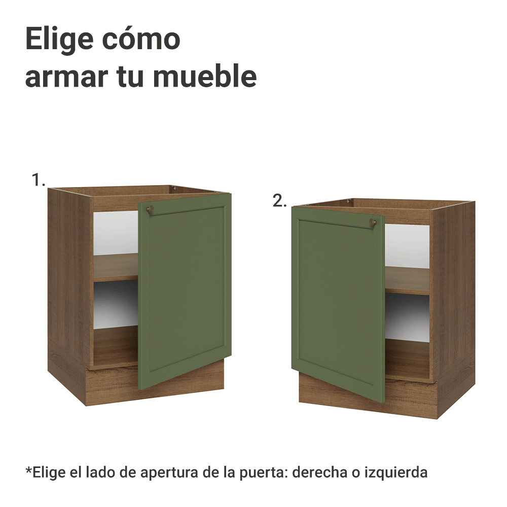 Bajo Mesada de Cocina 60 x 60 cm 1 Puerta (Sin Mesada) Marrón/Verde Vik Madesa