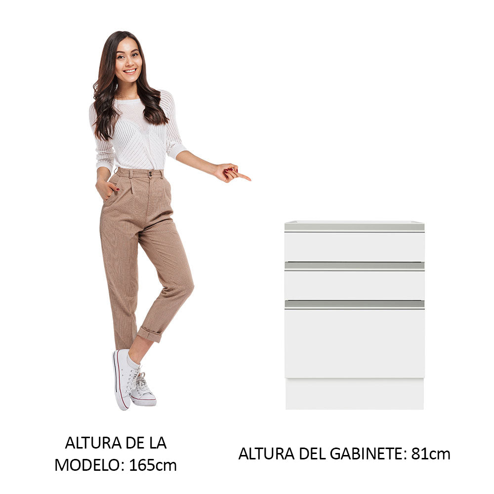 Bajo Mesada Cocina 60 x 60 cm 3 Cajones (Sin Mesada) Blanco Glamy Madesa