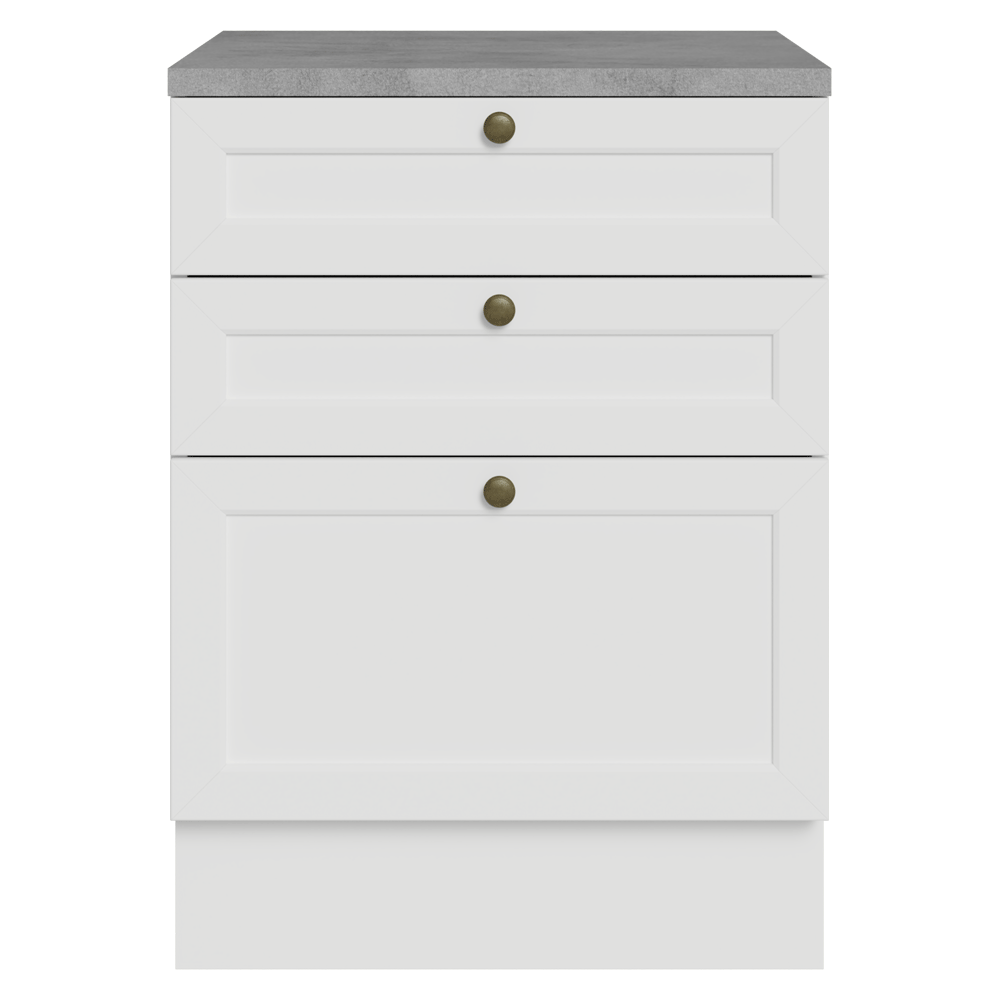 Bajo Mesada de Cocina 60 x 60 cm 3 Cajones (con Mesada) Blanco Vik Madesa