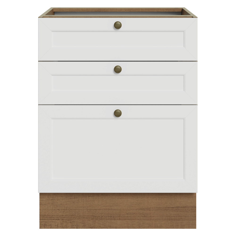 Bajo Mesada de Cocina 60 x 60 cm 3 Cajones (Sin Mesada) Marrón/Blanco Vik Madesa