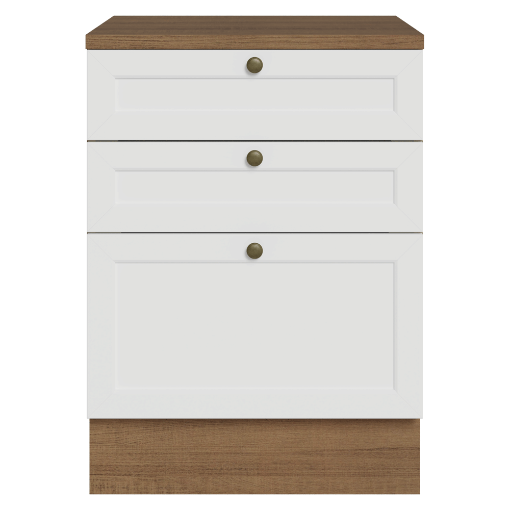 Bajo Mesada de Cocina 60 x 60 cm 3 Cajones (con Mesada) Marrón/Blanco Vik Madesa