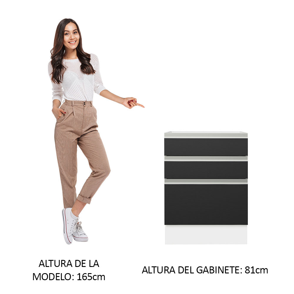 Bajo Mesada Cocina 60 x 60 cm 3 Cajones (Sin Mesada) Blanco/Negro Glamy Madesa