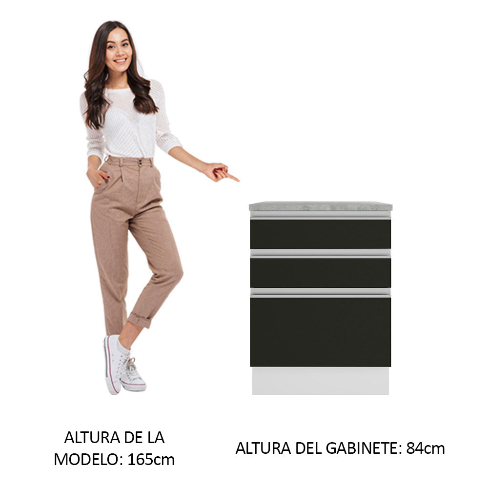 Bajo Mesada Madesa Glamy 60 x 60 cm 3 Cajones (Con Mesada) Blanco/Negro