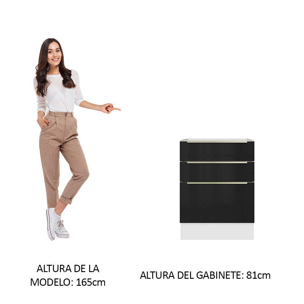 Bajo Mesada 60 cm x 60 cm, 3 Cajones Lux Blanco/Negro