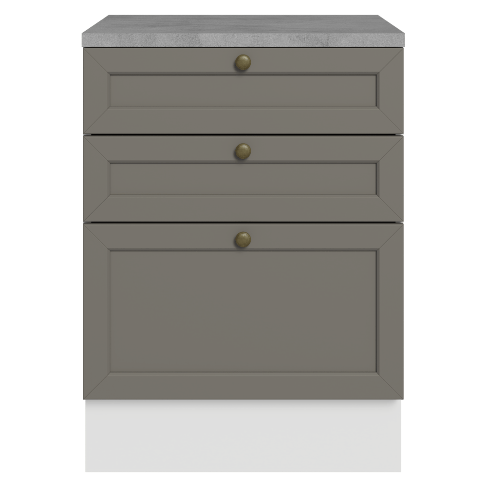 Bajo Mesada de Cocina 60 x 60 cm 3 Cajones (con Mesada) Blanco/Gris Vik Madesa