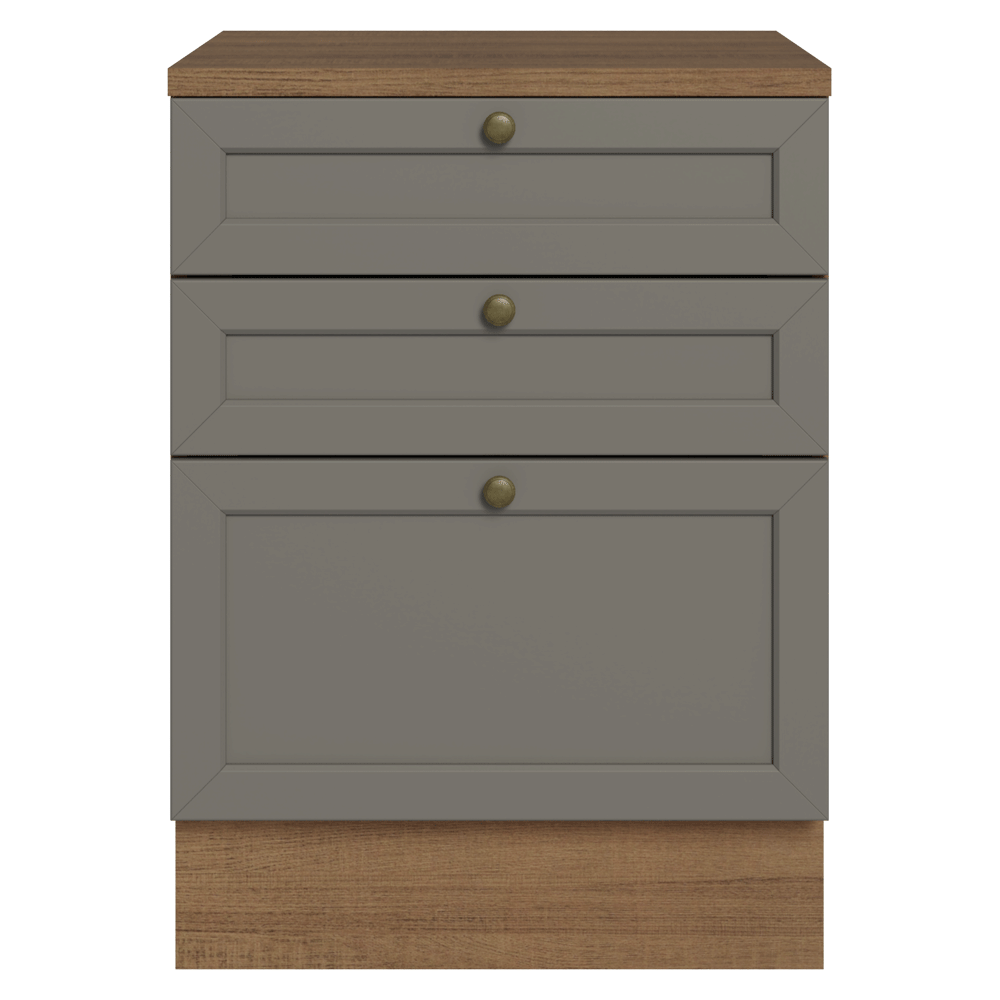 Bajo Mesada de Cocina 60 x 60 cm 3 Cajones (con Mesada) Marrón/Gris Vik Madesa