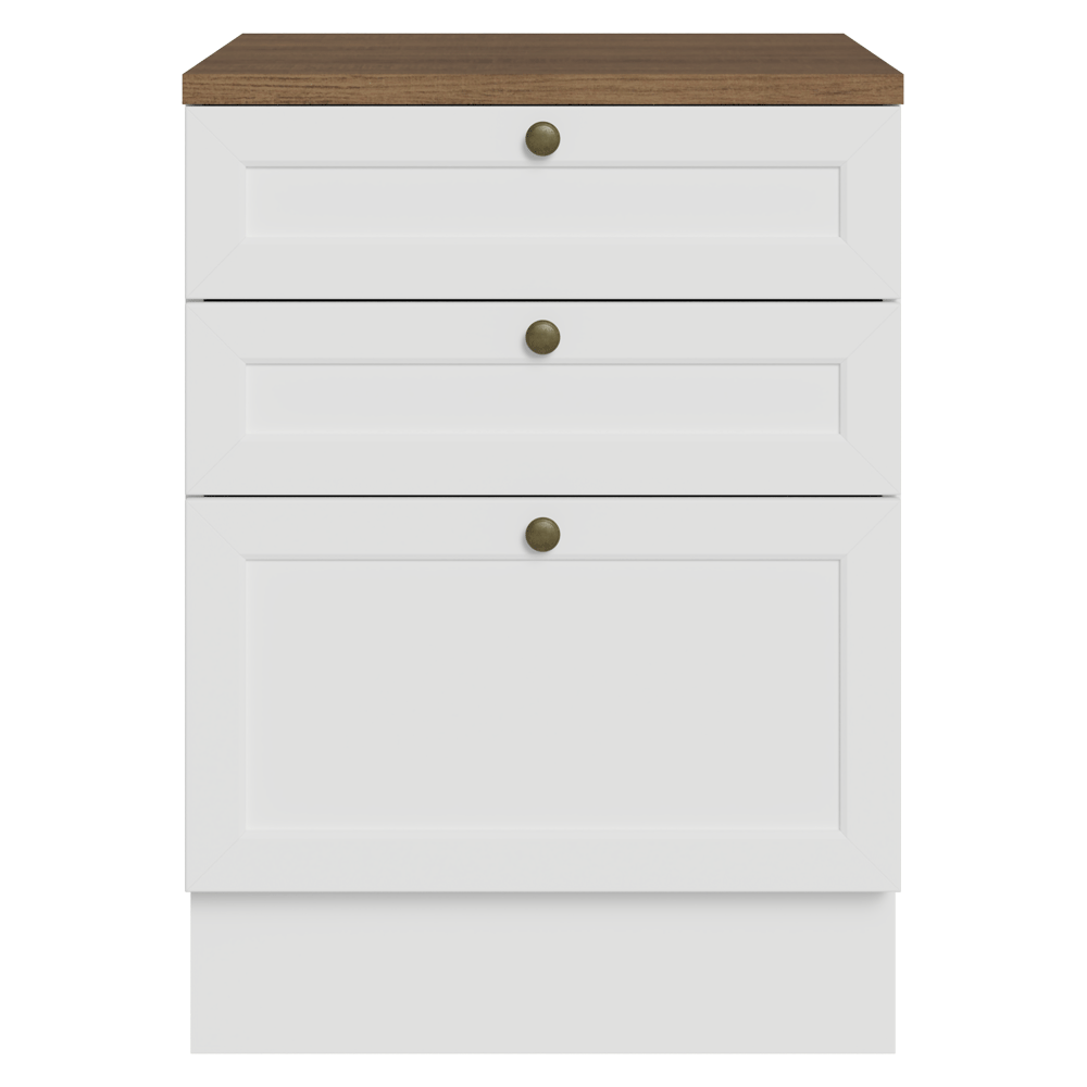 Bajo Mesada de Cocina 60 x 60 cm 3 Cajones (con Mesada) Blanco/Marrón Vik Madesa
