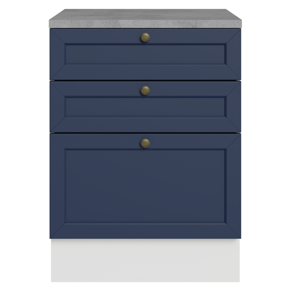 Bajo Mesada de Cocina 60 x 60 cm 3 Cajones (con Mesada) Blanco/Azul Vik Madesa