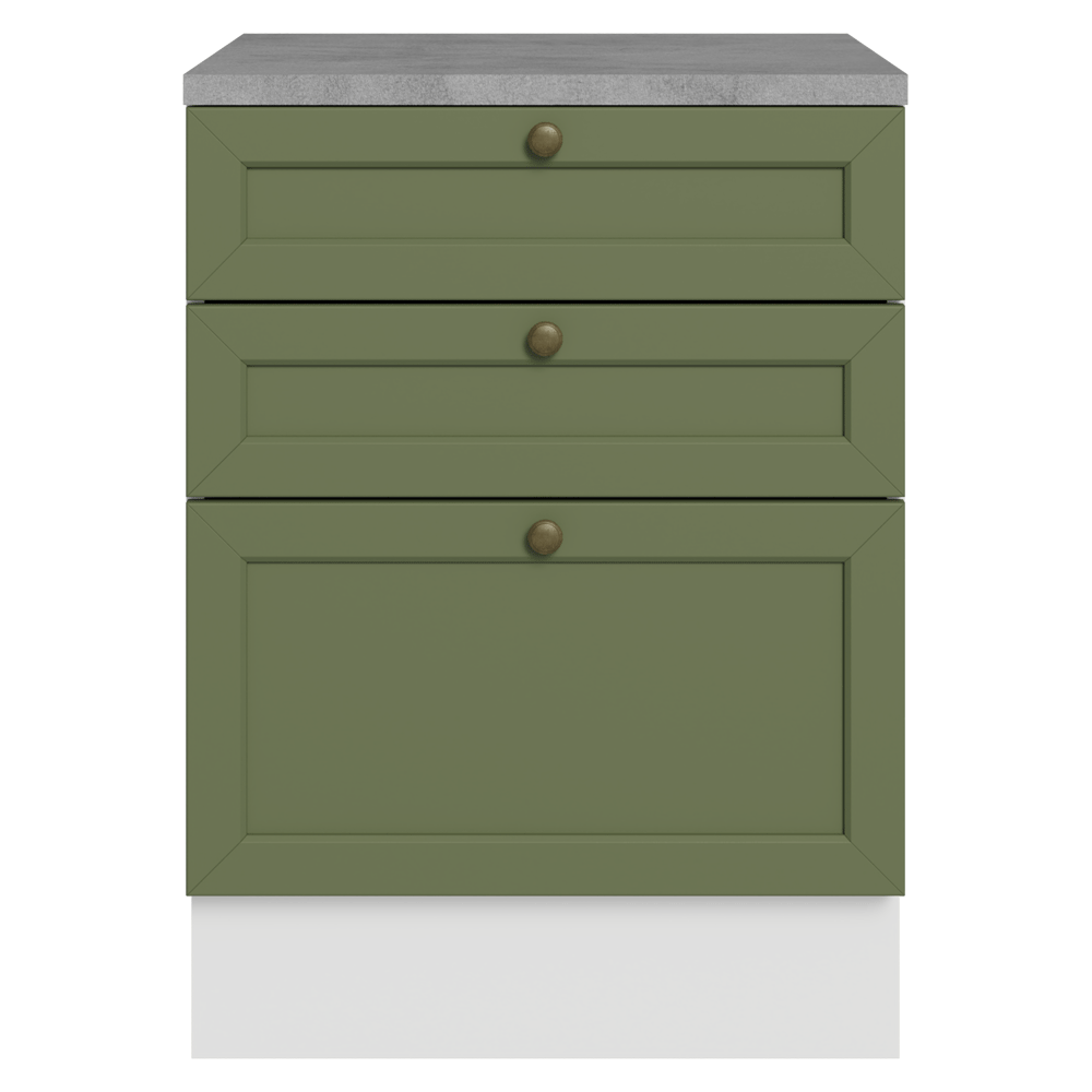 Bajo Mesada de Cocina 60 x 60 cm 3 Cajones (con Mesada) Blanco/Verde Vik Madesa