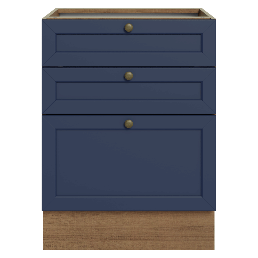Bajo Mesada de Cocina 60 x 60 cm 3 Cajones (Sin Mesada) Marrón/Azul Vik Madesa