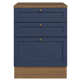Bajo Mesada de Cocina 60 x 60 cm 3 Cajones (con Mesada) Marrón/Azul Vik Madesa