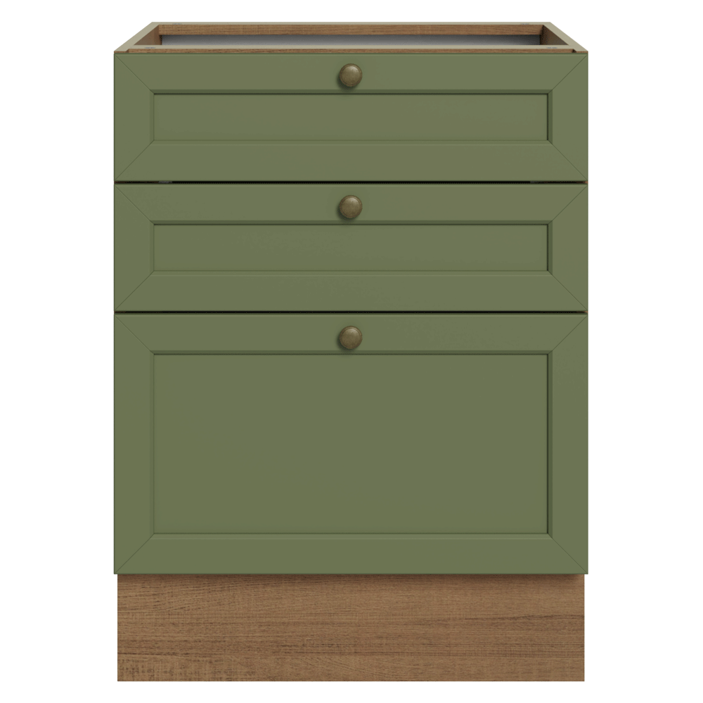 Bajo Mesada de Cocina 60 x 60 cm 3 Cajones (Sin Mesada) Marrón/Verde Vik Madesa