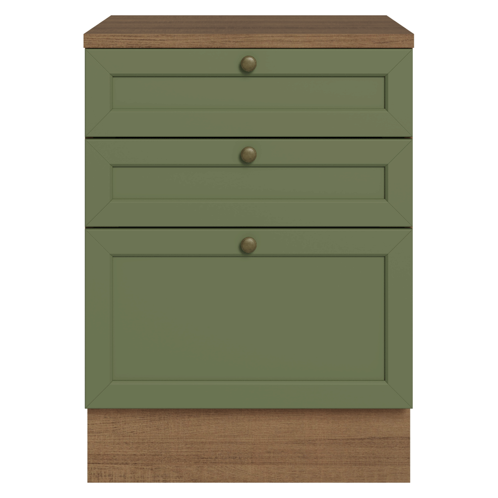 Bajo Mesada de Cocina 60 x 60 cm 3 Cajones (con Mesada) Marrón/Verde Vik Madesa