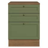Bajo Mesada de Cocina 60 x 60 cm 3 Cajones (con Mesada) Marrón/Verde Vik Madesa