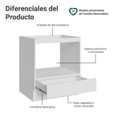 Bajo Mesada para Horno/Microondas 70 x 60 cm 1 Cajón (Sin Mesada) Blanco Madesa