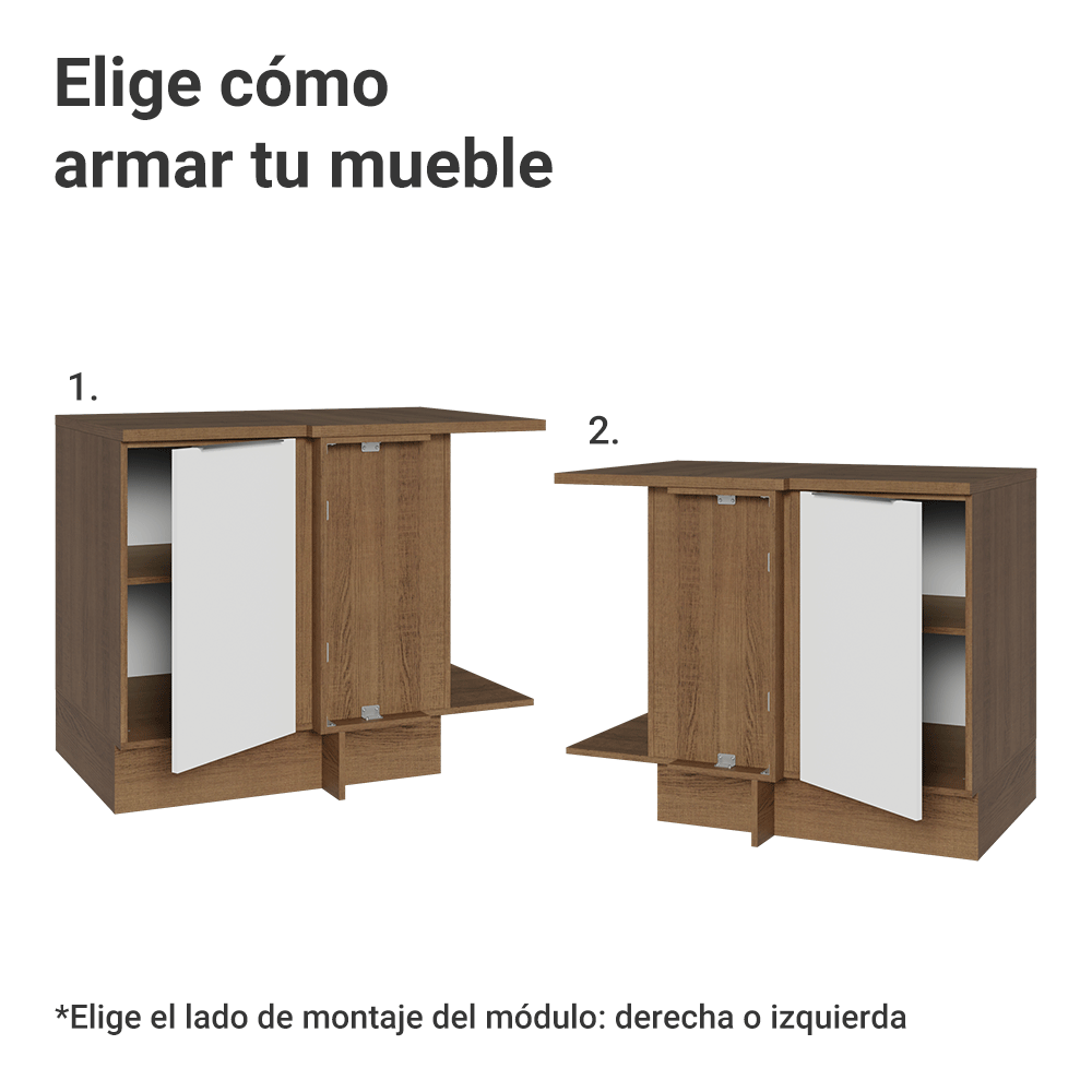 Bajo Mesada Cocina Esquinera 1 Puerta 60 cm Profundidad (Con Mesada) Marrón/Blanco Stella Madesa