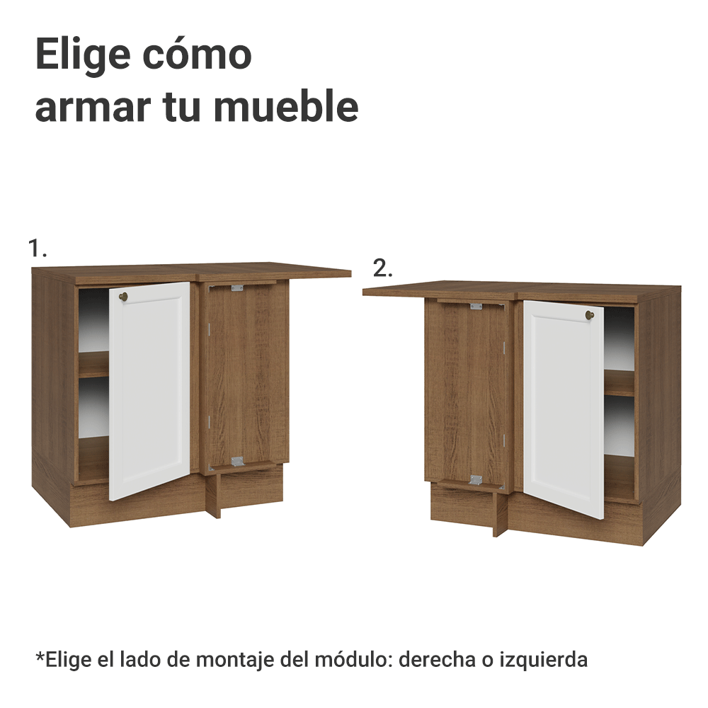 Bajo Mesada esquinero para Linha de 60 cm Profundidade (con Mesada) Marrón/Blanco Vik Madesa