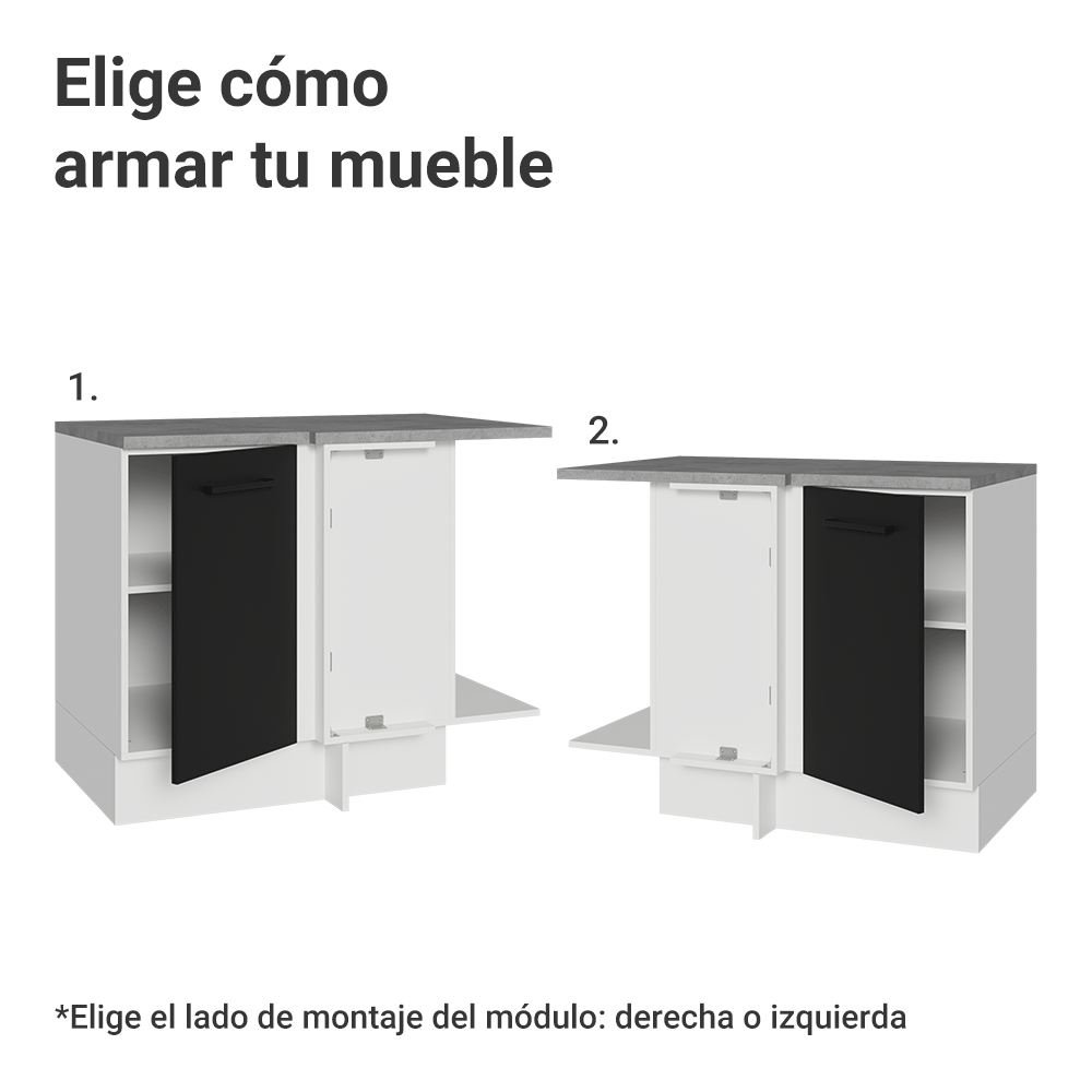 Bajo Mesada Cocina Esquinera 1 Puerta 60 cm Profundidad (Con Mesada) Blanco/Negro Agata Madesa