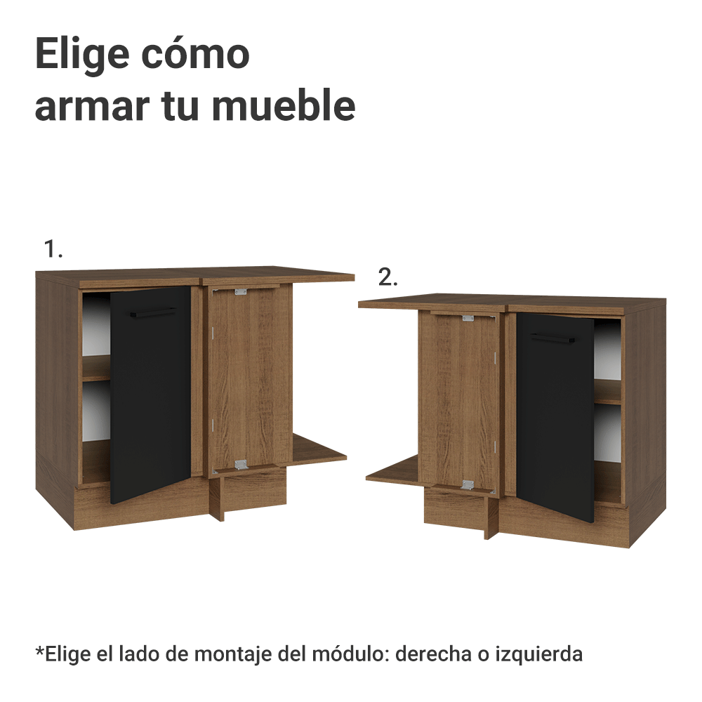 Bajo Mesada Cocina Esquinera 1 Puerta 60 cm Profundidad (Con Mesada) Marrón/Negro Agata Madesa