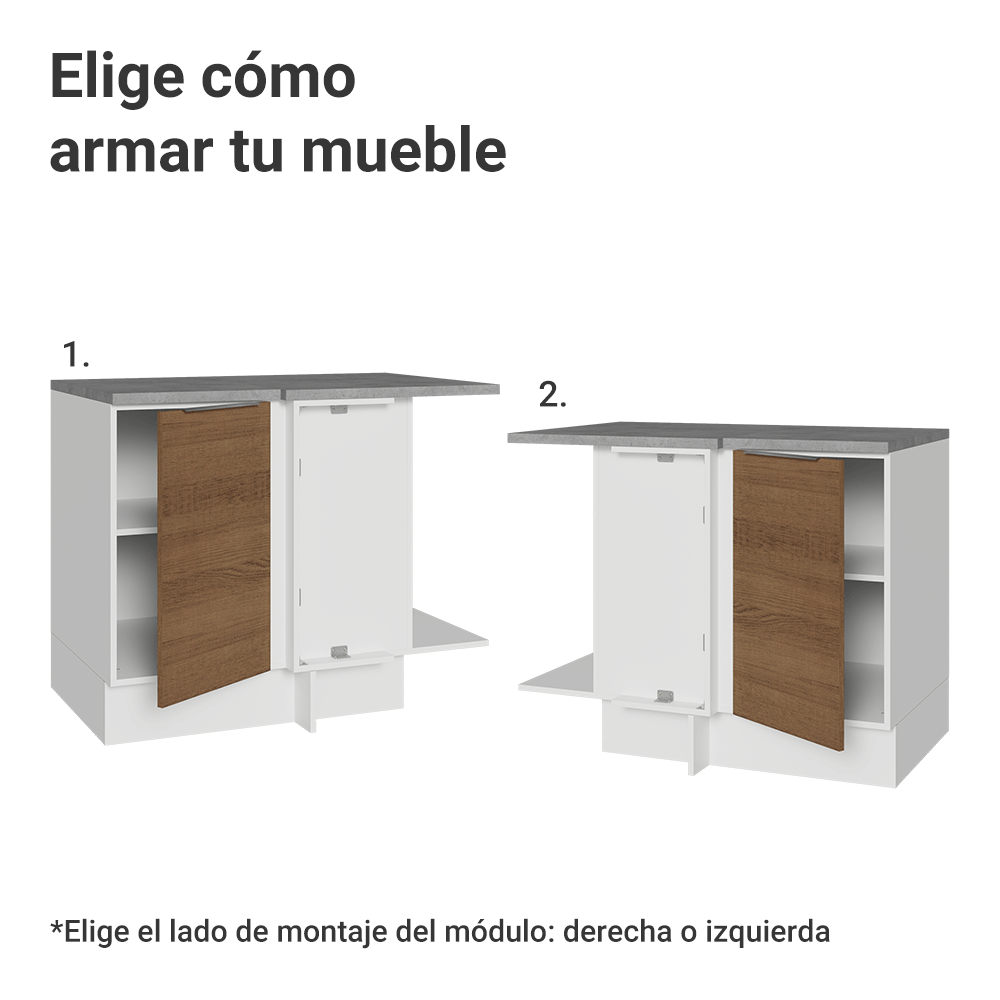 Bajo Mesada Cocina Esquinera 1 Puerta 60 cm Profundidad (Con Mesada) Blanco/Marrón Stella Madesa