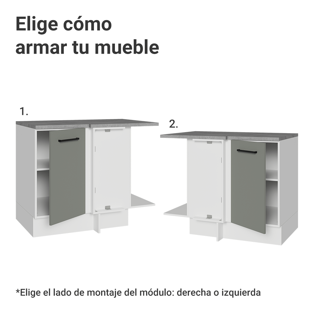 Bajo Mesada Cocina Esquinera 1 Puerta 60 cm Profundidad (Con Mesada) Blanco/Gris Agata Madesa