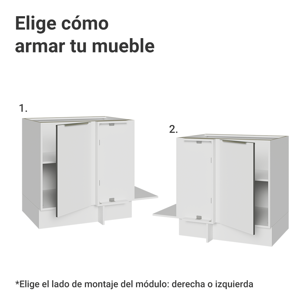 Bajo Mesada Cocina Esquinera para línea de 60 cm de Profundidad 1 Puerta (Sin Mesada) Blanco/Blanco Aterciopelado Lux Madesa