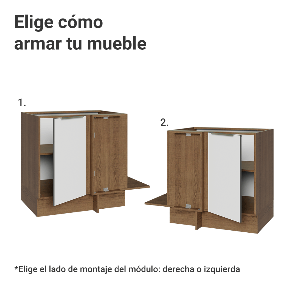 Bajo Mesada Cocina Esquinera para línea de 60 cm de Profundidad 1 Puerta (Sin Mesada) Marrón/Blanco Aterciopelado Lux Madesa