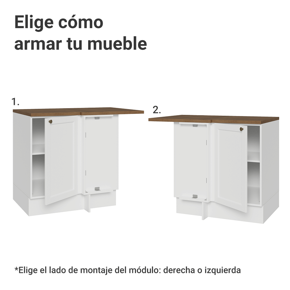 Bajo Mesada esquinero para Linha de 60 cm Profundidade (con Mesada) Blanco/Marrón Vik Madesa