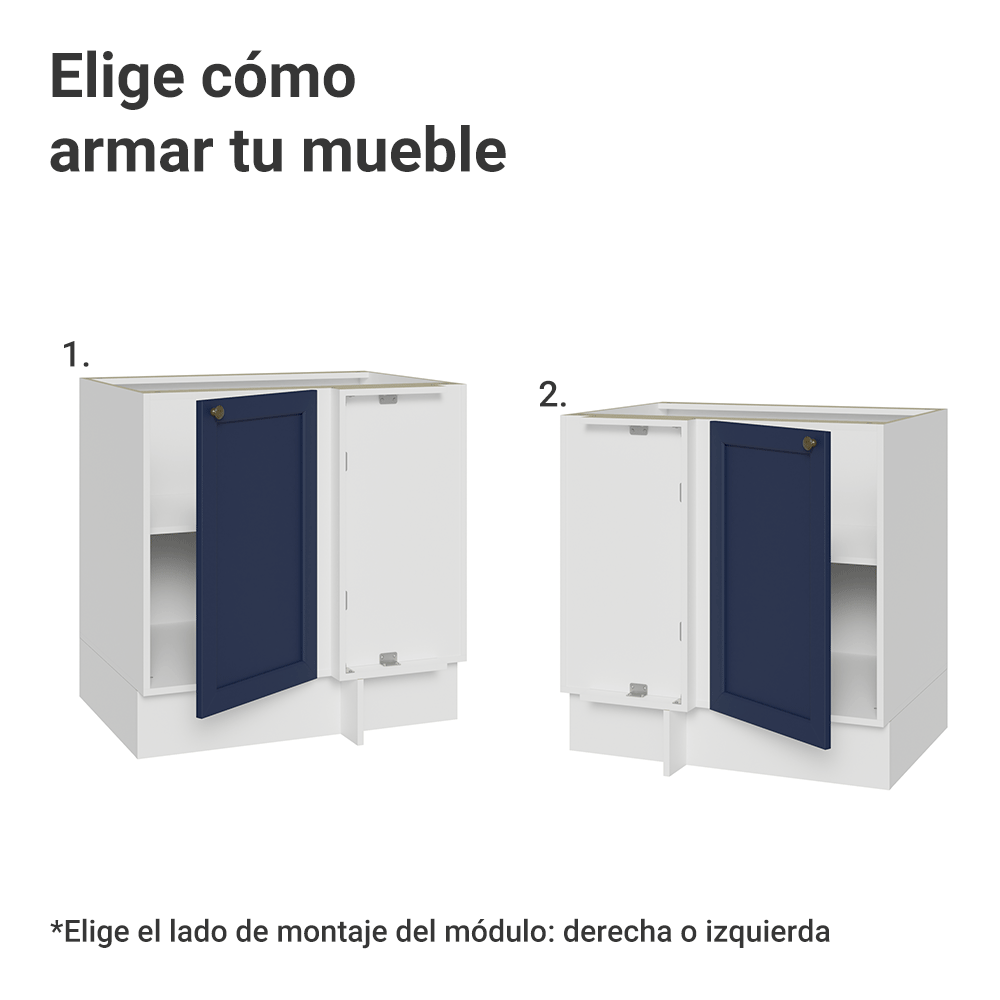 Bajo Mesada esquinero para Linha de 60 cm Profundidade (Sin Mesada) Blanco/Azul Vik Madesa