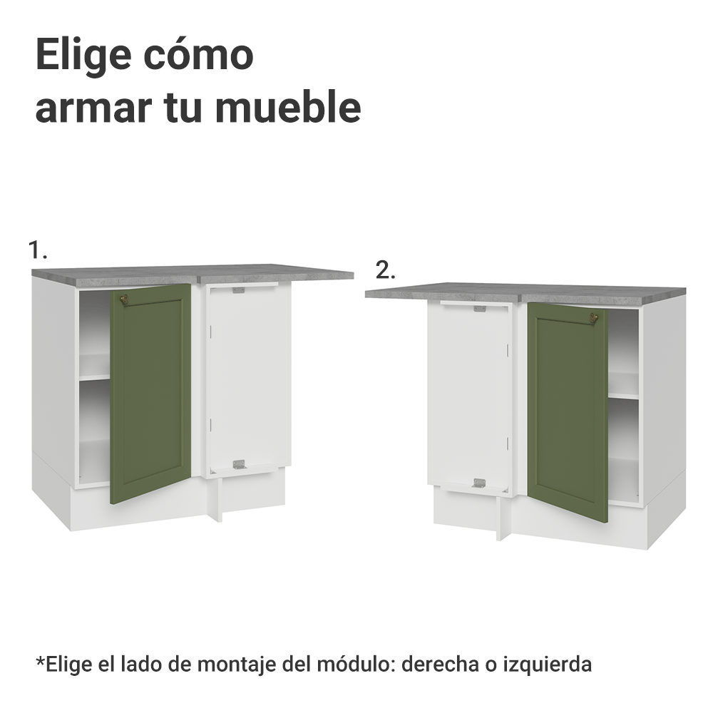 Bajo Mesada esquinero para Linha de 60 cm Profundidade (con Mesada) Blanco/Verde Vik Madesa