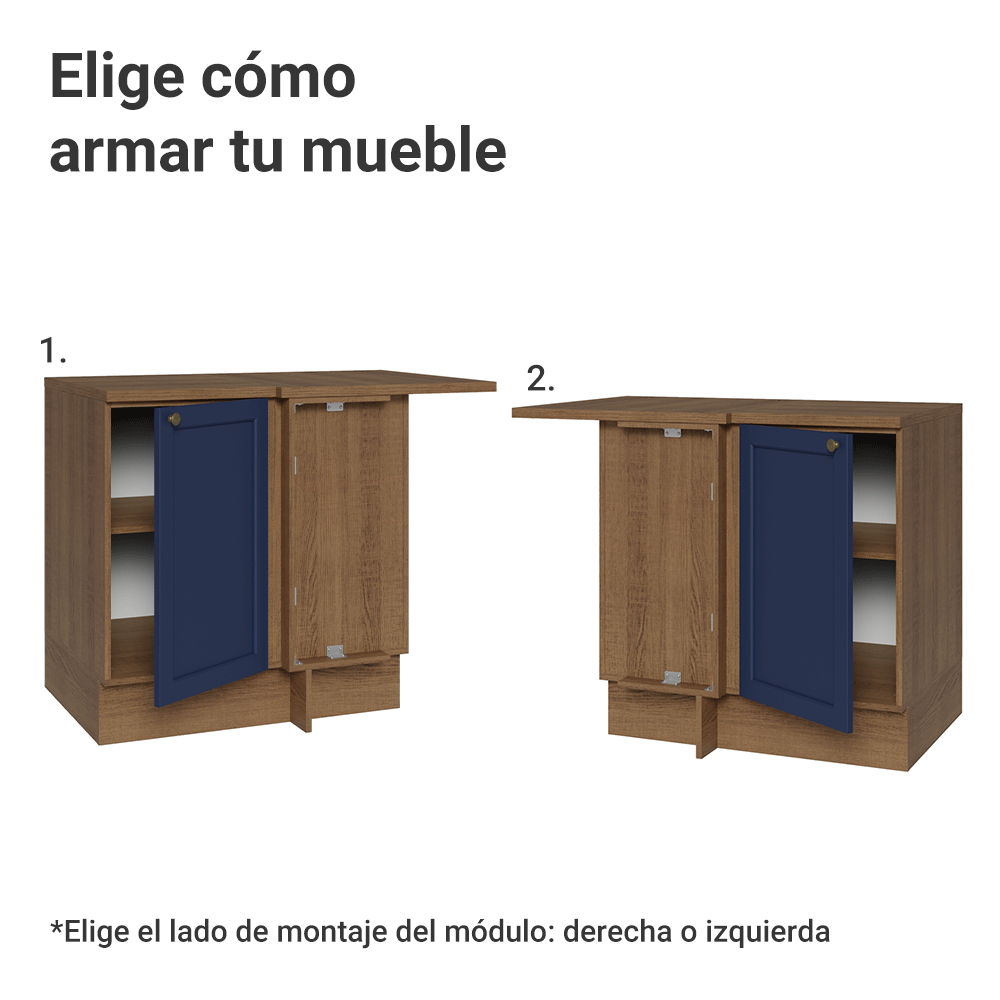 Bajo Mesada esquinero para Linha de 60 cm Profundidade (con Mesada) Marrón/Azul Vik Madesa
