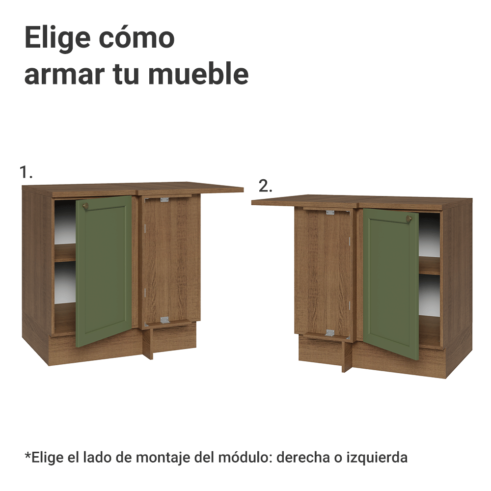 Bajo Mesada esquinero para Linha de 60 cm Profundidade (con Mesada) Marrón/Verde Vik Madesa