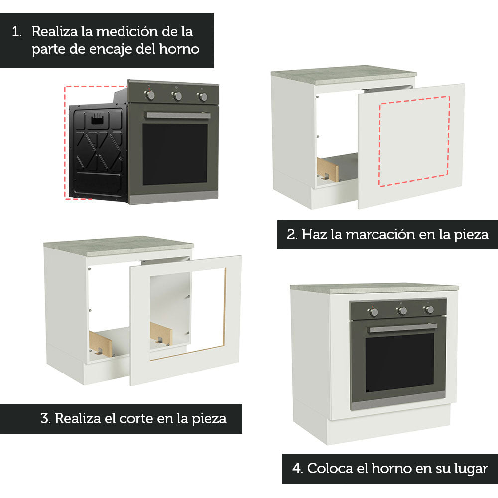 Bajo Mesada Cocina para Horno Empotrado 80 x 60 cm con Mesada Blanco Agata, Glamy, Lux, Stella Madesa