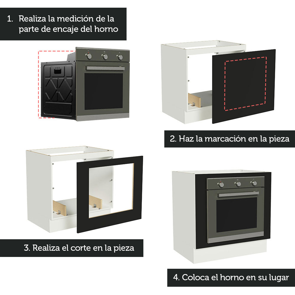Bajo Mesada Cocina para Horno Empotrado 80 x 60 cm Sin Mesada Blanco/Negro Agata, Glamy, Madesa