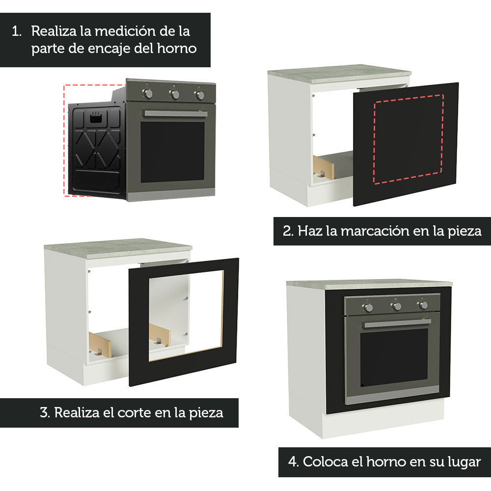 Bajo Mesada Cocina para Horno Empotrado 80 x 60 cm con Mesada Blanco/Negro Agata, Glamy Madesa