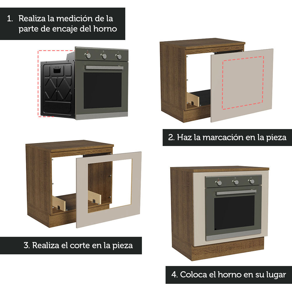 Bajo Mesada Cocina para Horno Empotrado 80 x 60 cm con Mesada Marrón/Crema Agata Madesa