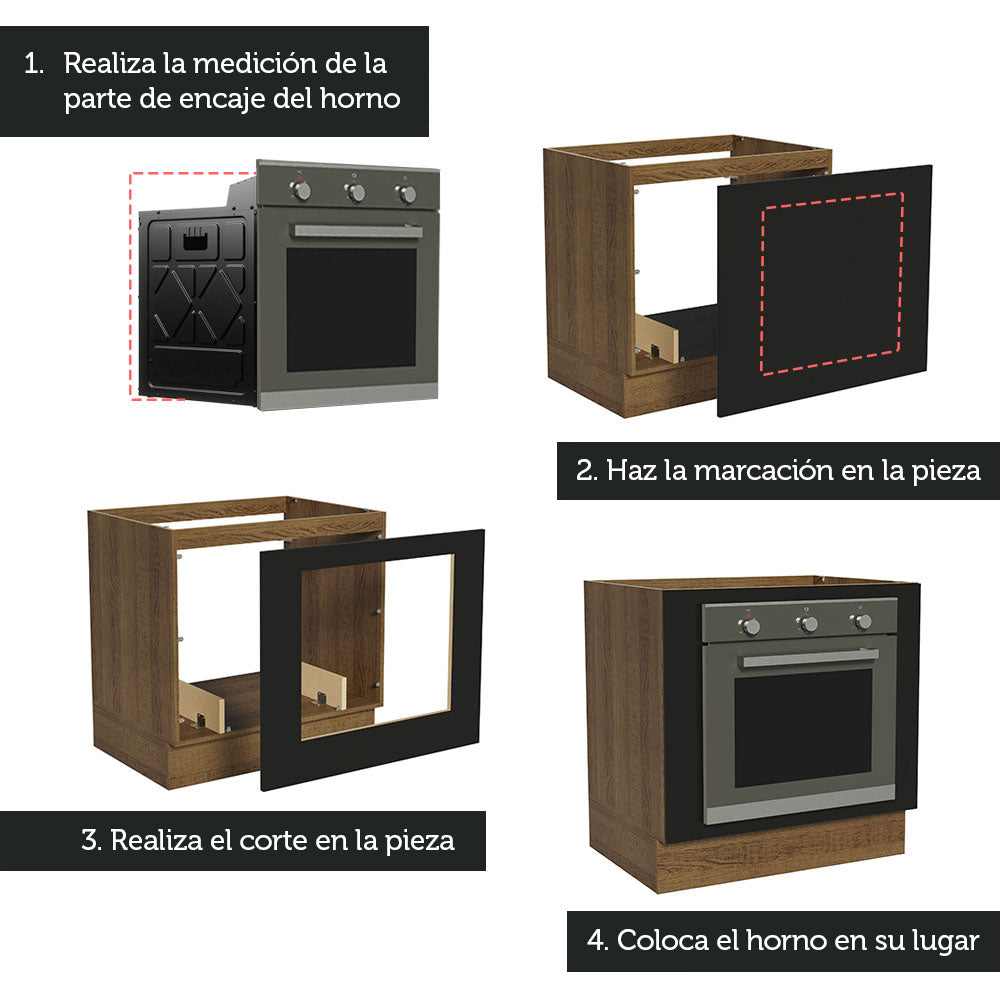 Bajo Mesada Cocina para Horno Empotrado 80 x 60 cm Sin Mesada Marrón/Negro Agata, Glamy, Madesa