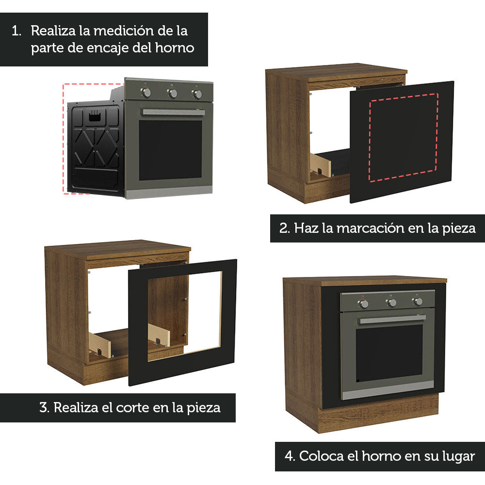 Bajo Mesada Cocina para Horno Empotrado 80 x 60 cm con Mesada Marrón/Negro Agata, Glamy, Madesa