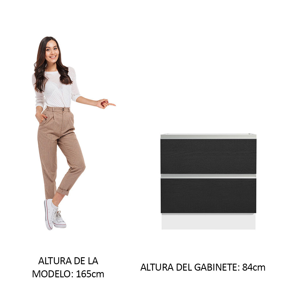 Bajo Mesada de Cocina 80 x 60 cm 2 Cajones (Sin Mesada) Blanco/Negro Glamy Madesa