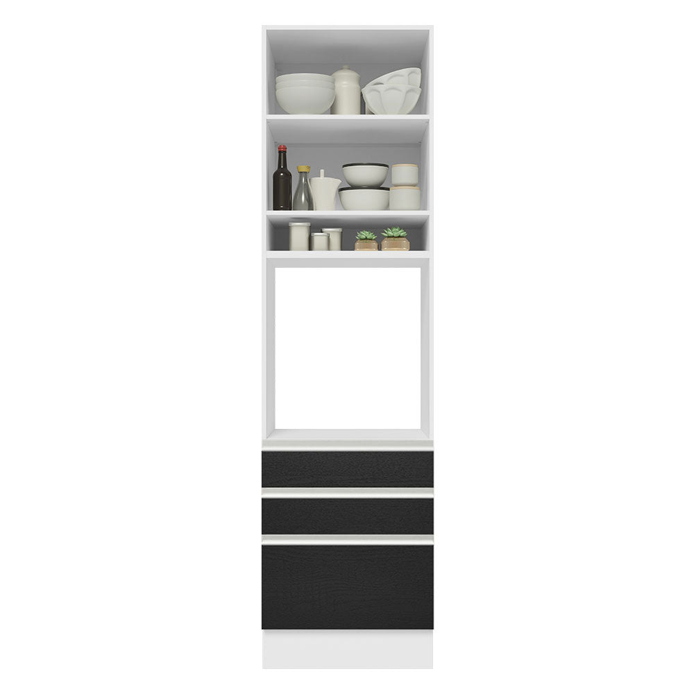 Mueble de cocina para Horno/Microondas Madesa Glamy 60 x 60 cm 1 Puerta 3 Cajones Blanco/Negro